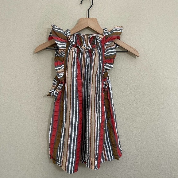 Ulla Johnson Adana Stripe Ruffle Flutter Sleeve High-Neck Blouse Top Poppy 4 - Picture 7 of 15